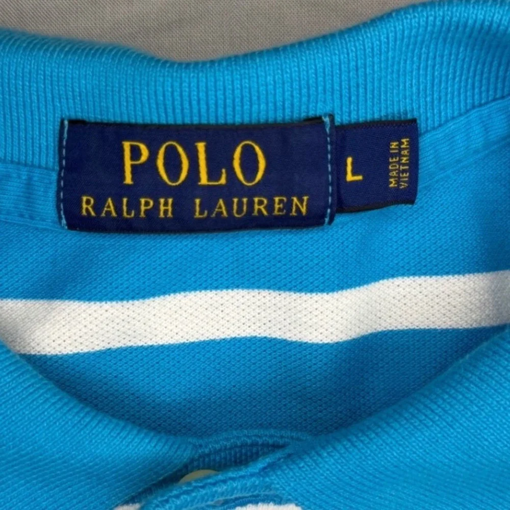 Polo Ralph Lauren Mens Large Turquoise Blue White Striped Short Sleeve Shirt